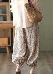 Casual Khaki Pockets Print Cotton Lantern Trousers Summer