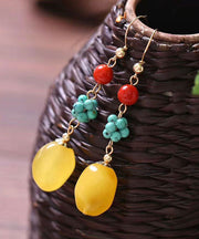 Casual Multi 14K Gold Turquoise Agate Amber Honey Wax Drop Earrings