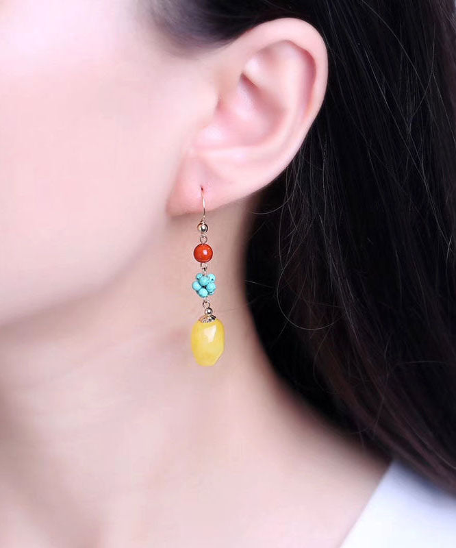 Casual Multi 14K Gold Turquoise Agate Amber Honey Wax Drop Earrings