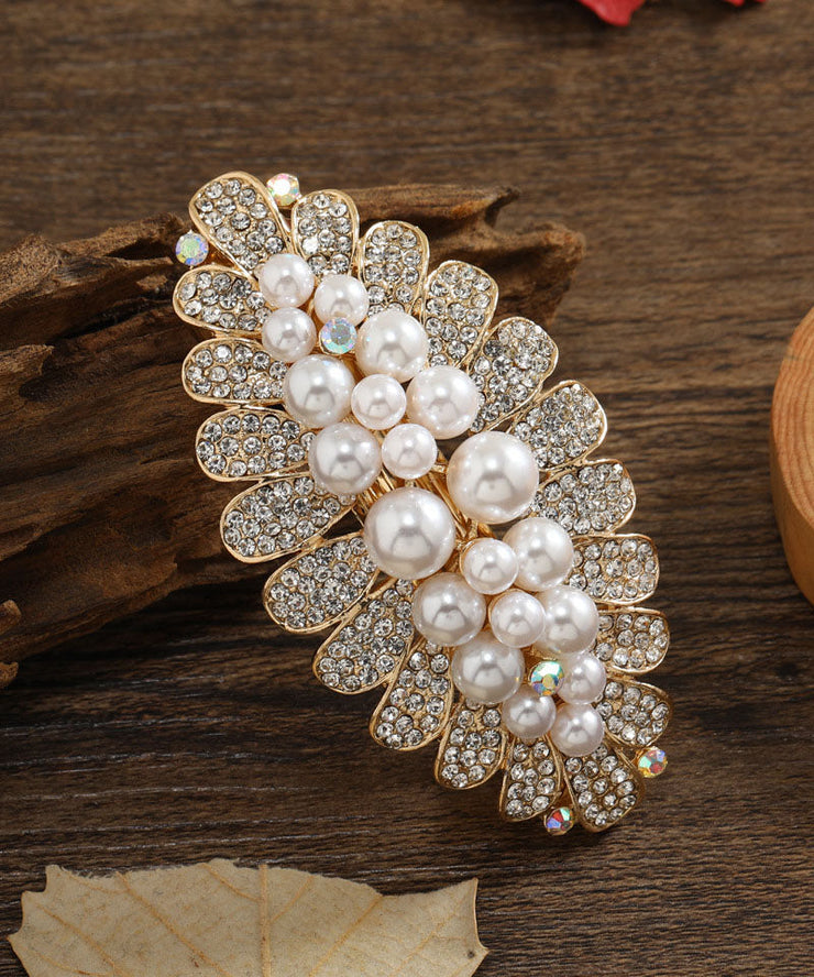 Casual Multicolour Zircon Pearl Floral Hairpin