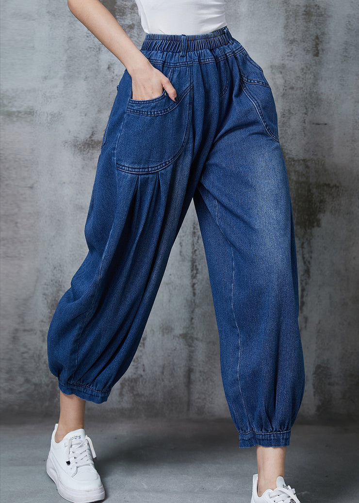 Casual Navy Oversized Pockets Denim Harem Pants Summer