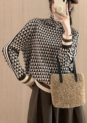 Casual Turtle Neck Geometric Thick Knit Sweaters Tops Fall