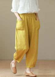 Casual Yellow Solid Elastic Waist Cotton Harem Pants Summer