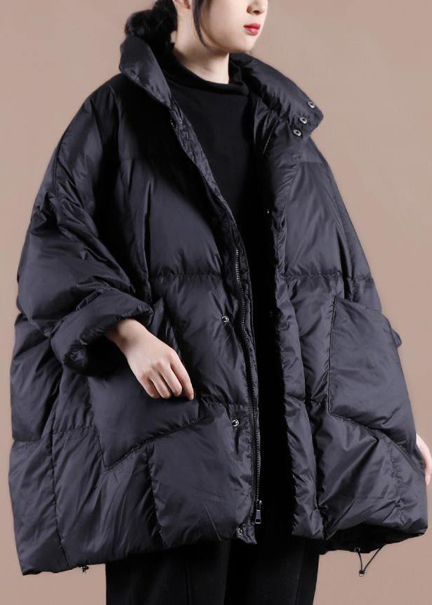 Lässige Kleidung in großen Größen Damen Parka Jacken schwarz Stehkragen Große Taschen Daunenmantel Winter