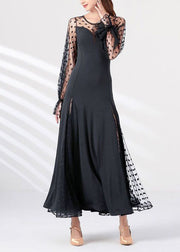 Chic Black Dot Tulle Patchwork Maxi Dresses Spring