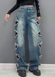 Chic Black Pockets High Waist Denim Pants Spring