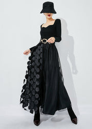 Chic Rose-Black Dot Ruffled Patchwork Dot Tulle A Line Skirts Summer