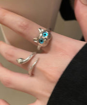 Chic Blue Alloy Glass Little Cats And Snake Rings Two Pieces Set