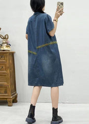 Chic Blue Peter Pan Collar Patchwork Denim Dress Summer