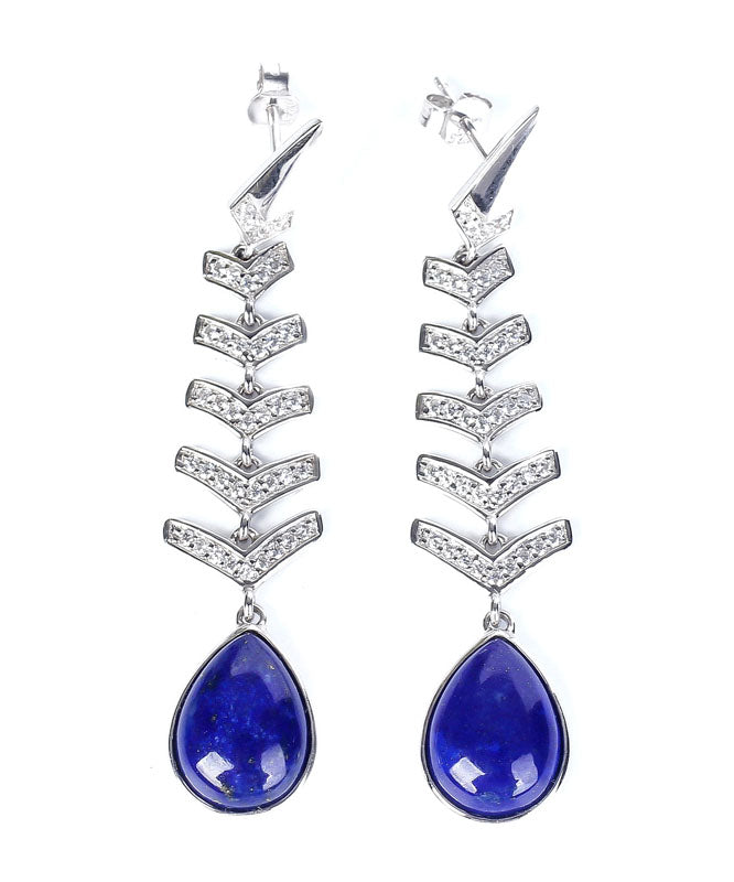 Chic Blue Sterling Silver Inlaid Gem Stone Zircon Drop Earrings