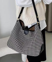 Chic Coffee Plaid Woolen Large Capacity Satchel Handbag