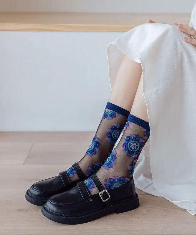 Chic Jacquard Sheer Mesh Mid Calf Socks