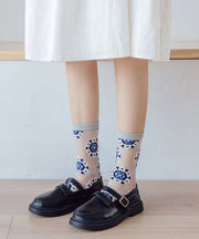 Chic Jacquard Sheer Mesh Mid Calf Socks