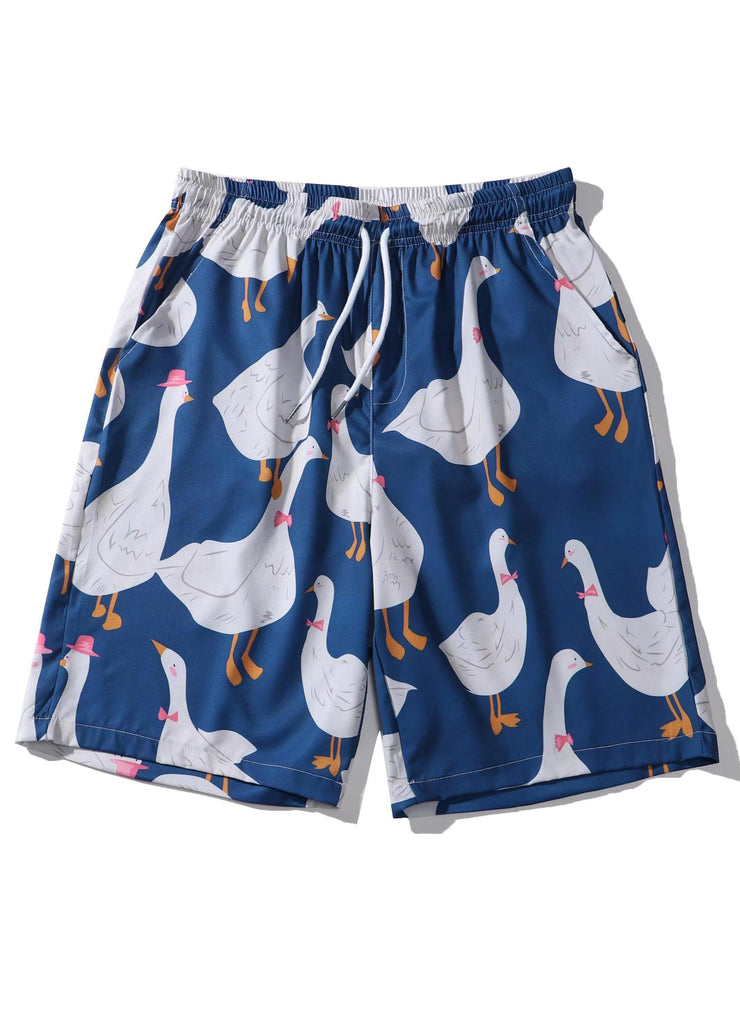 Chic Navy Print Elastic Waist Cotton Mens Pajamas Shorts Summer