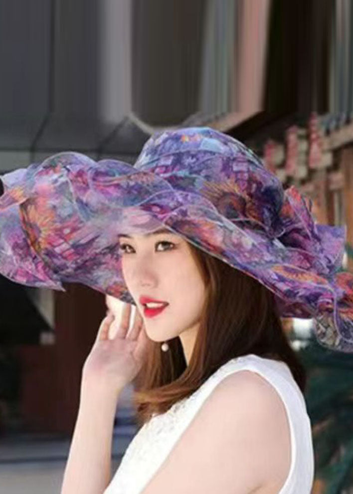 Chic Pink Print Organza Floppy Sun Hat