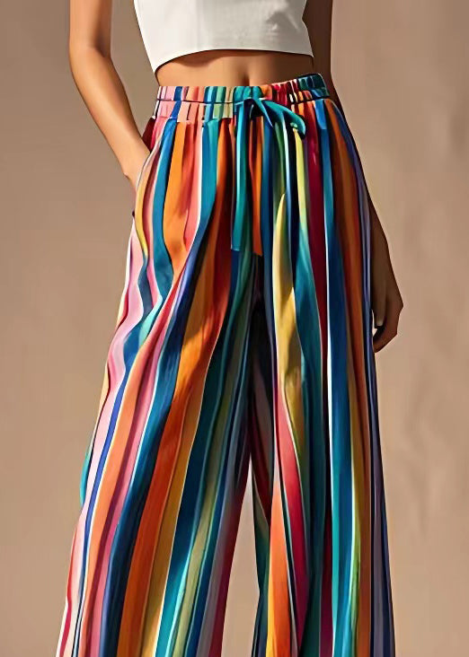 Chic Rainbow Pockets Elastic Waist Cotton Pants Summer