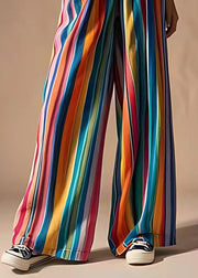 Chic Rainbow Pockets Elastic Waist Cotton Pants Summer