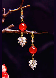 Chic Red Gem Stone Zircon Drop Earrings