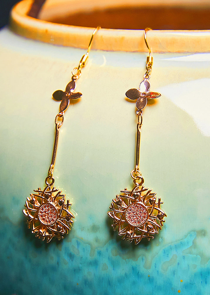 Chic Sunflower 14K Gold Zircon Drop Earrings