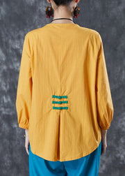 Chic Yellow Chinese Button Patchwork Linen Shirt Top Summer