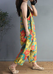 Chic Yellow Print High Waist Cotton Jumpsuit Sleeveless