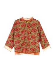 Chinese Style Red Stand Collar Print Patchwork Linen Shirts Summer