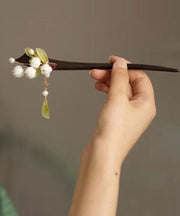 Chinese Style White Woodiness Pearl Tassel Hairpin