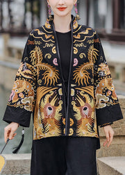 Chinese Style Yellow Embroidered Lace Up Silk Coats Spring