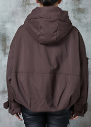 Chocolate Duck Down Puffer Jacket Hooded Zippered Winter