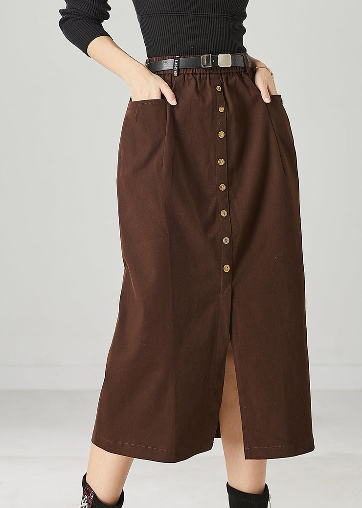 Chocolate Silm Fit Cotton Skirt Side Open Spring