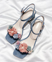 Classy Apricot Floral Buckle Strap Chunky Heel Sandals Peep Toe