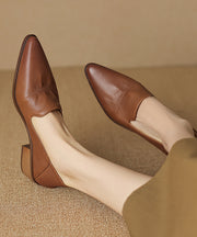 Classy Chunky Loafer Shoes Brown Sheepskin Pointed Toe