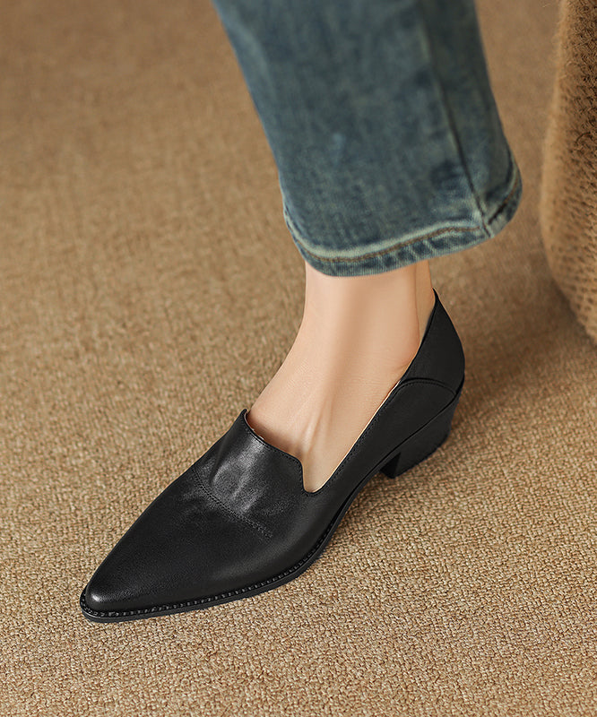 Classy Chunky Loafer Shoes Brown Sheepskin Pointed Toe