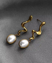 Classy Gold Copper Overgild Pearl Oval Drop Earrings