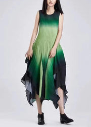 Classy Green Gradient Asymmetrical Patchwork Dress Sleeveless