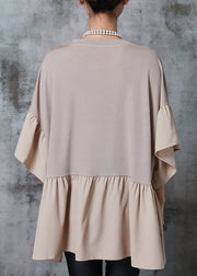 Classy Khaki Oversized Patchwork Chiffon Top Puff Sleeve