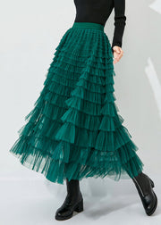 Classy Peacock Green Elastic Waist Layered Tulle Skirts Summer