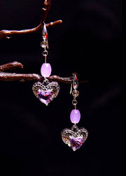 Classy Purple Heart-shaped Gem Stone Drop Earrings