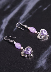 Classy Purple Heart-shaped Gem Stone Drop Earrings