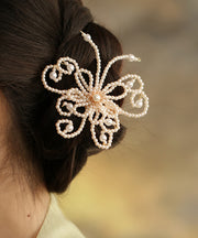 Classy White Alloy Pearl Butterfly Hollow Out Hairpin