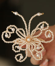 Classy White Alloy Pearl Butterfly Hollow Out Hairpin