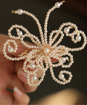 Classy White Alloy Pearl Butterfly Hollow Out Hairpin