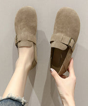 Comfortable Beige Suede Splicing Buckle Strap Flat Shoes