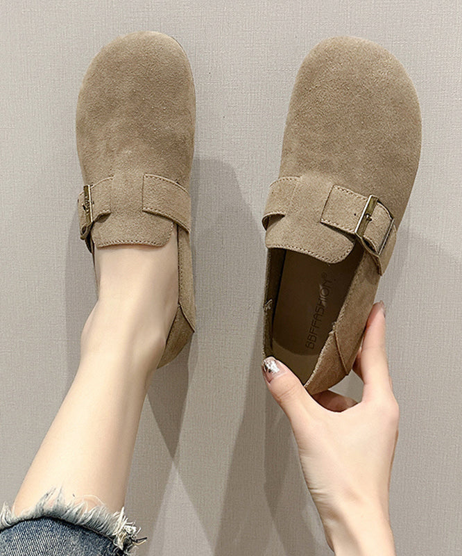 Comfortable Beige Suede Splicing Buckle Strap Flat Shoes