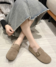 Comfortable Beige Suede Splicing Buckle Strap Flat Shoes