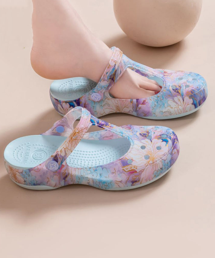 Comfortable Green Print Hollow Out Beach Slide Sandals