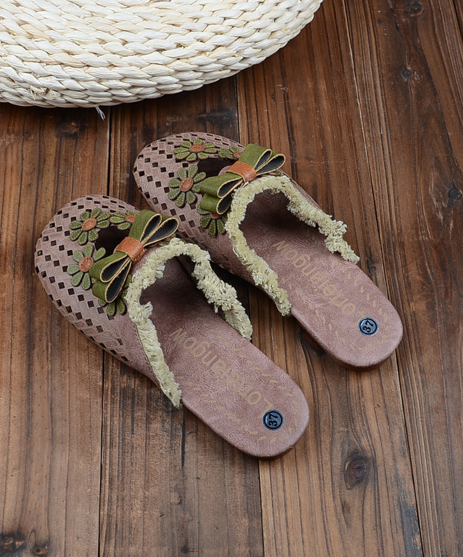 Comfy Green Floral Splicing Hollow Out Slide Sandals