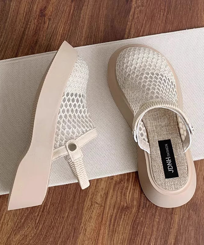 Comfy Platform Beige Breathable Mesh Slide Sandals