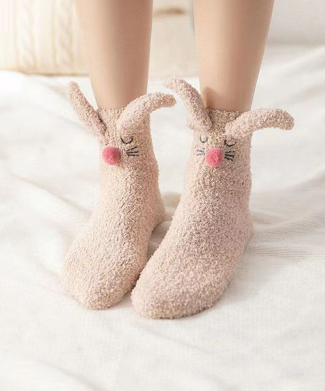 Coral Velvet Khaki Mid Length Socks Keep Warm And Cute In Winter