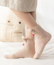 Coral Velvet Khaki Mid Length Socks Keep Warm And Cute In Winter